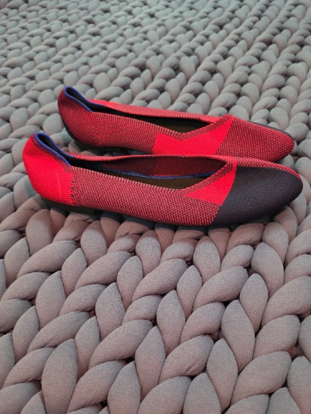 Women's Red and Navy Knit Slip-On Flats